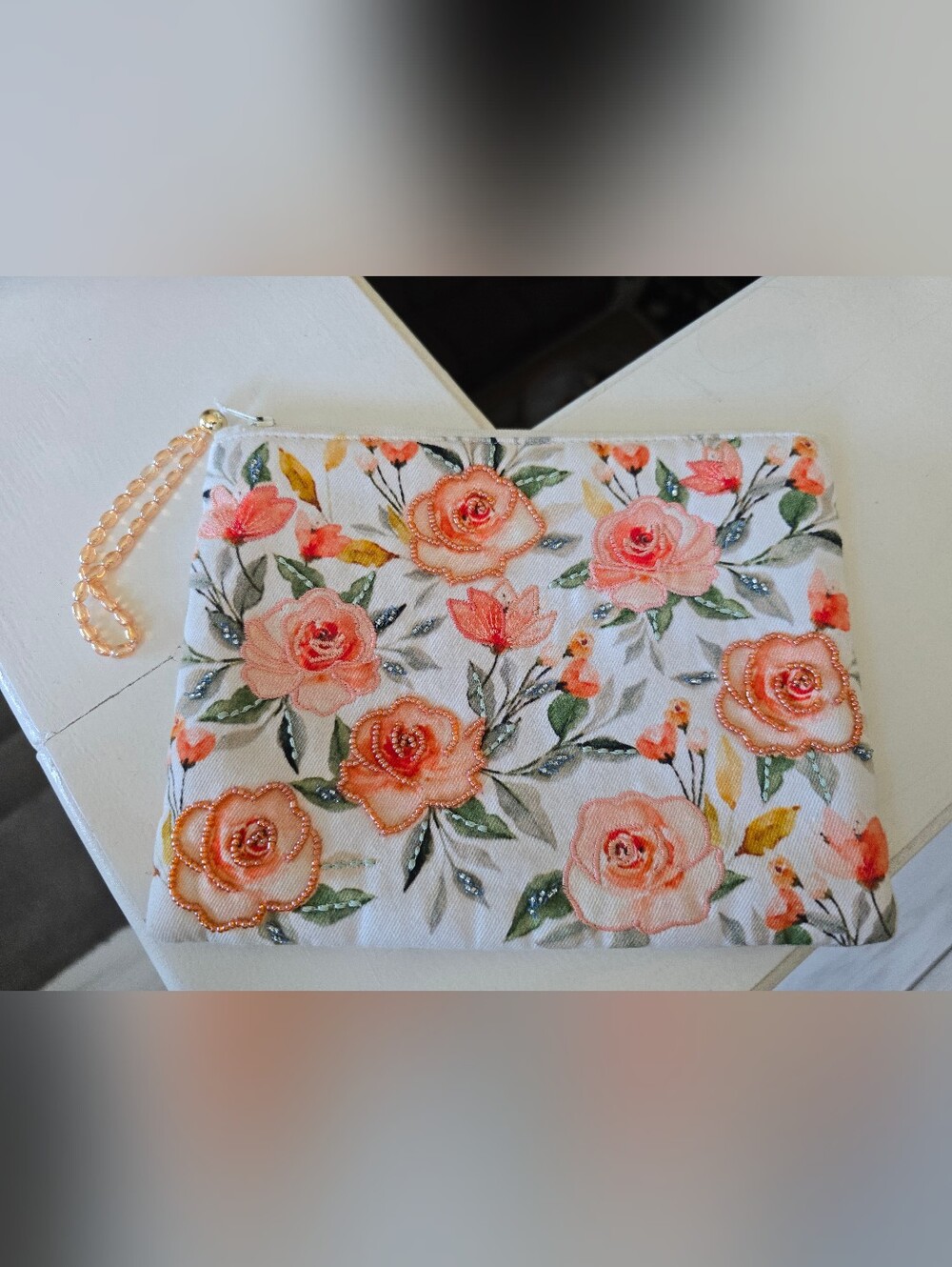 Tj maxx Cotton Fabric Floral Zip Pouch For Skin Care/ Make Up Or Travel Organize